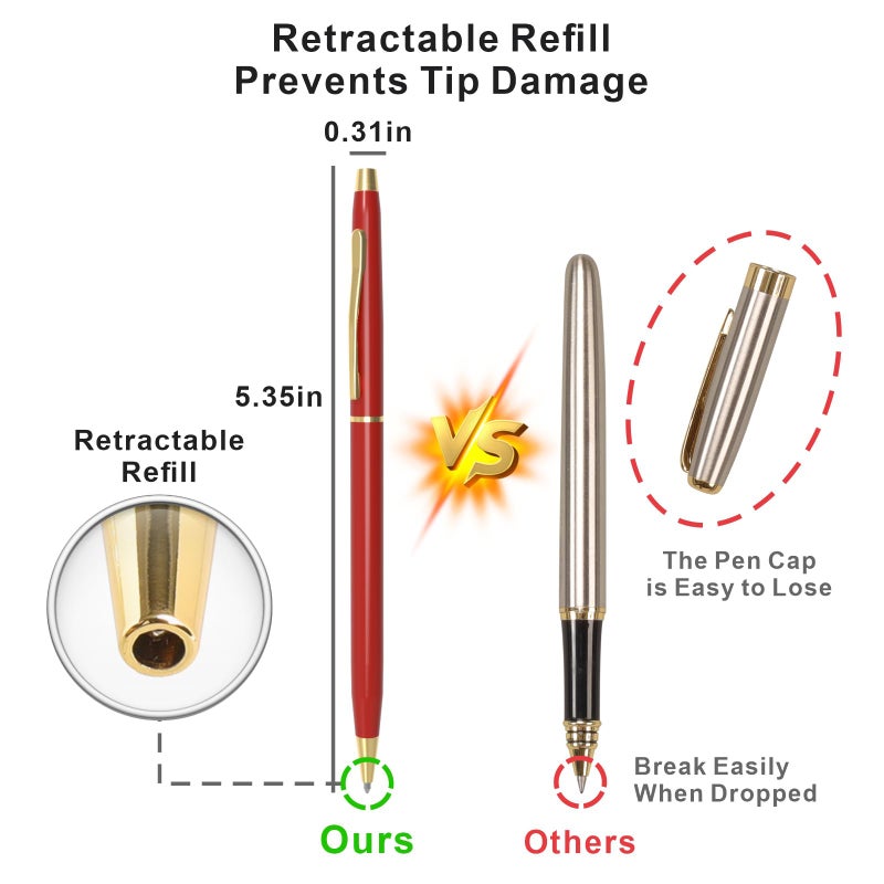 Cambond Ballpoint Pens Red Pens - Metal Black Ink 1.0 mm Medium Point Retractable Nice Pens Smooth Writing Pen for Journaling Men Women Police Uniform Office Business, 10 Pack (Red) - Image 5